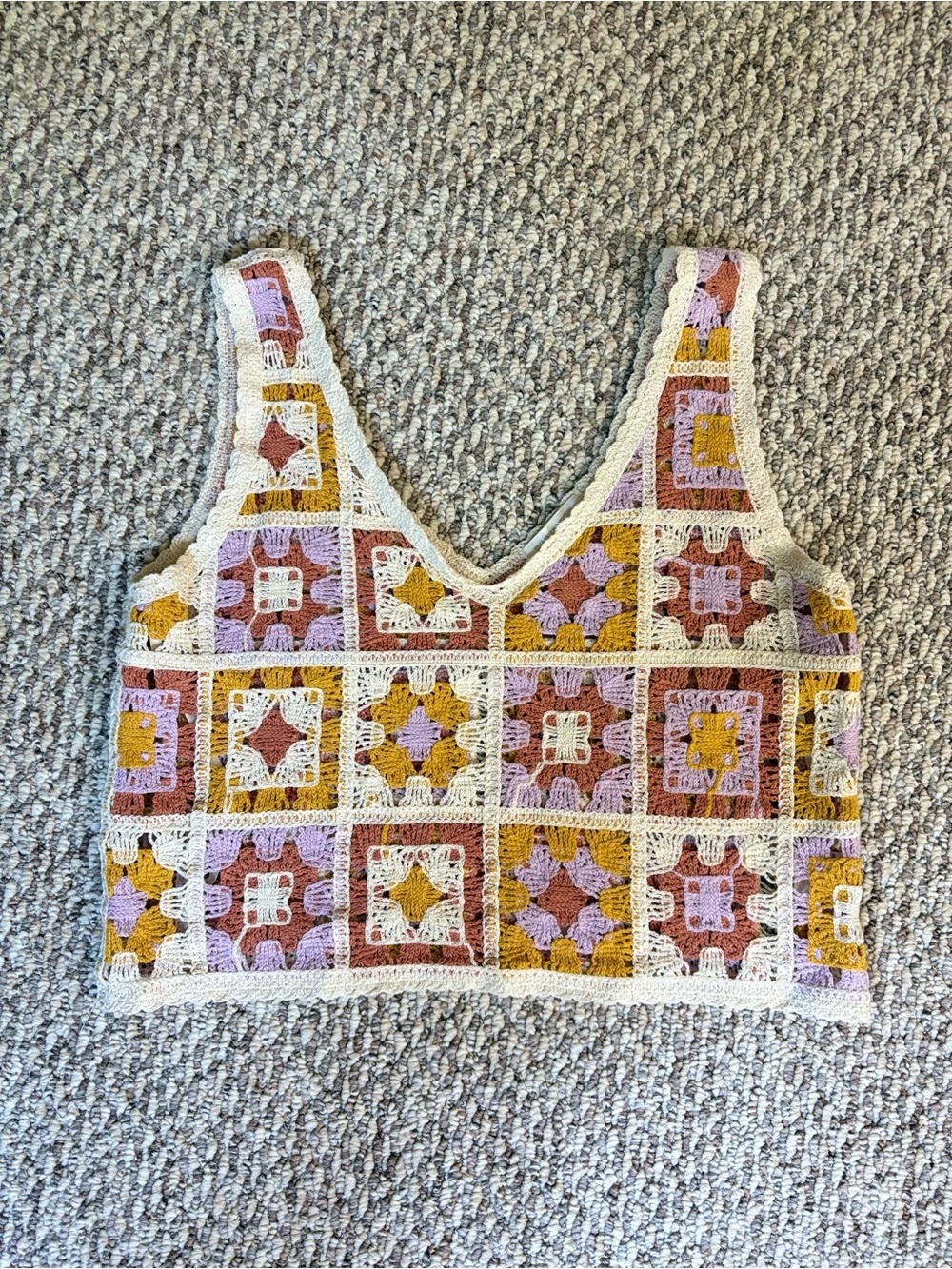 Crochet Patchwork V-Neck Tank Top - Size M